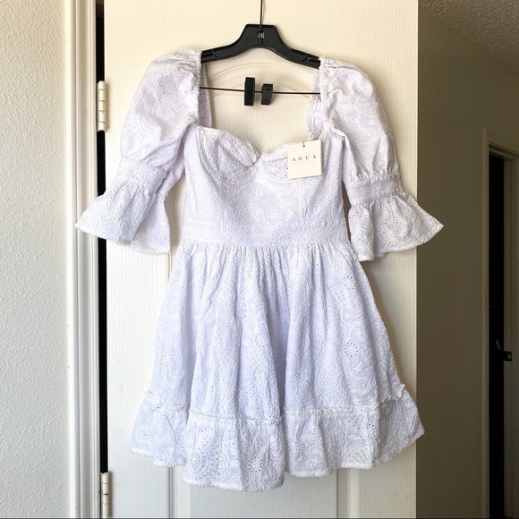 Agua Bendita Dress Cedro Bruma Embroidered Lace Eyelet White M NWT - Picture 2 of 13